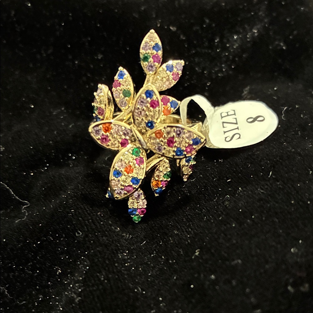 Elegant Multicolor Gemstone Leaf Ring